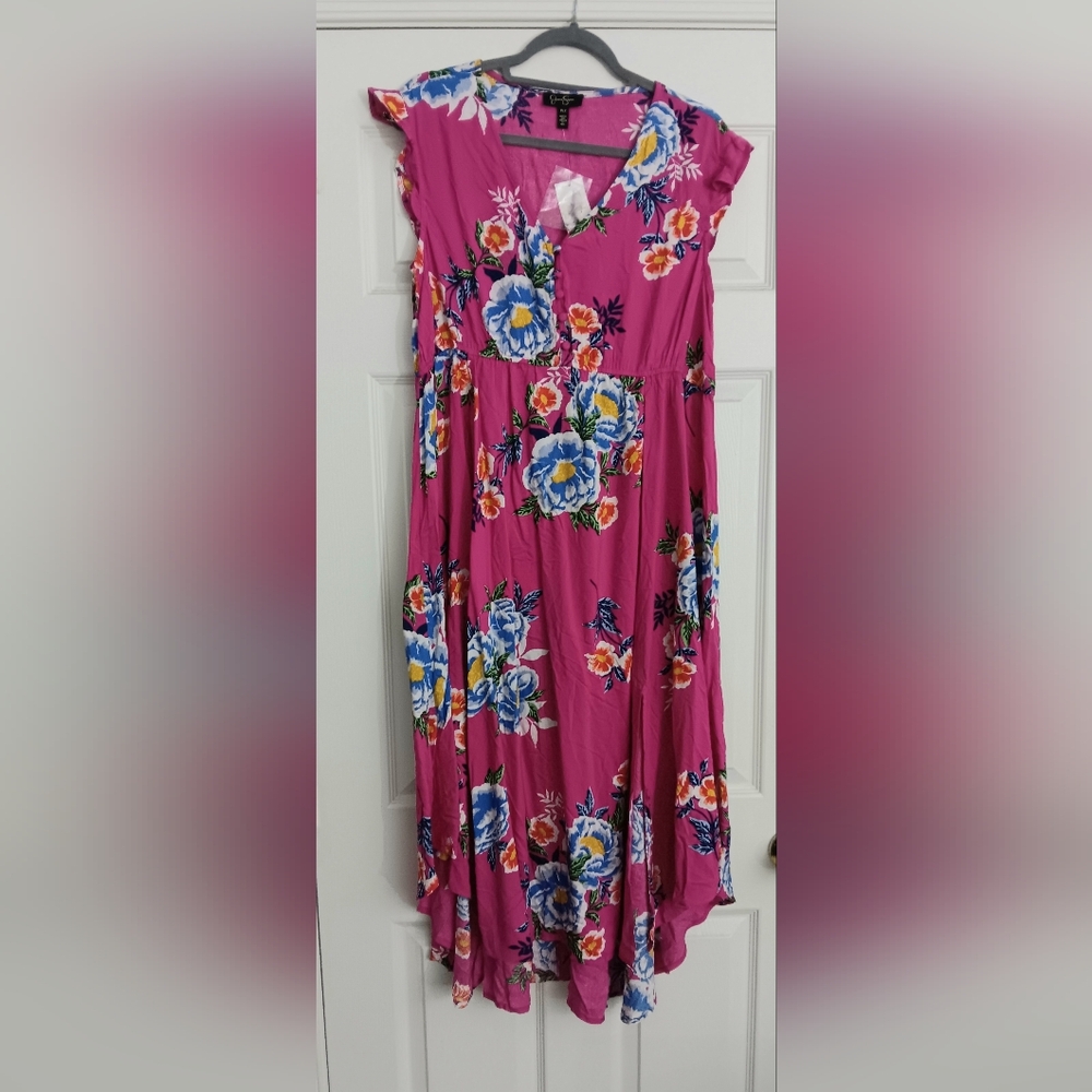 Jessica‎ Simpson Dress Women's Size 1XP Petite Pink Flutter Cap Sleeve Midi Slit